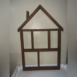 Handmade Wooden House-Shaped Wall Shelf - Brown